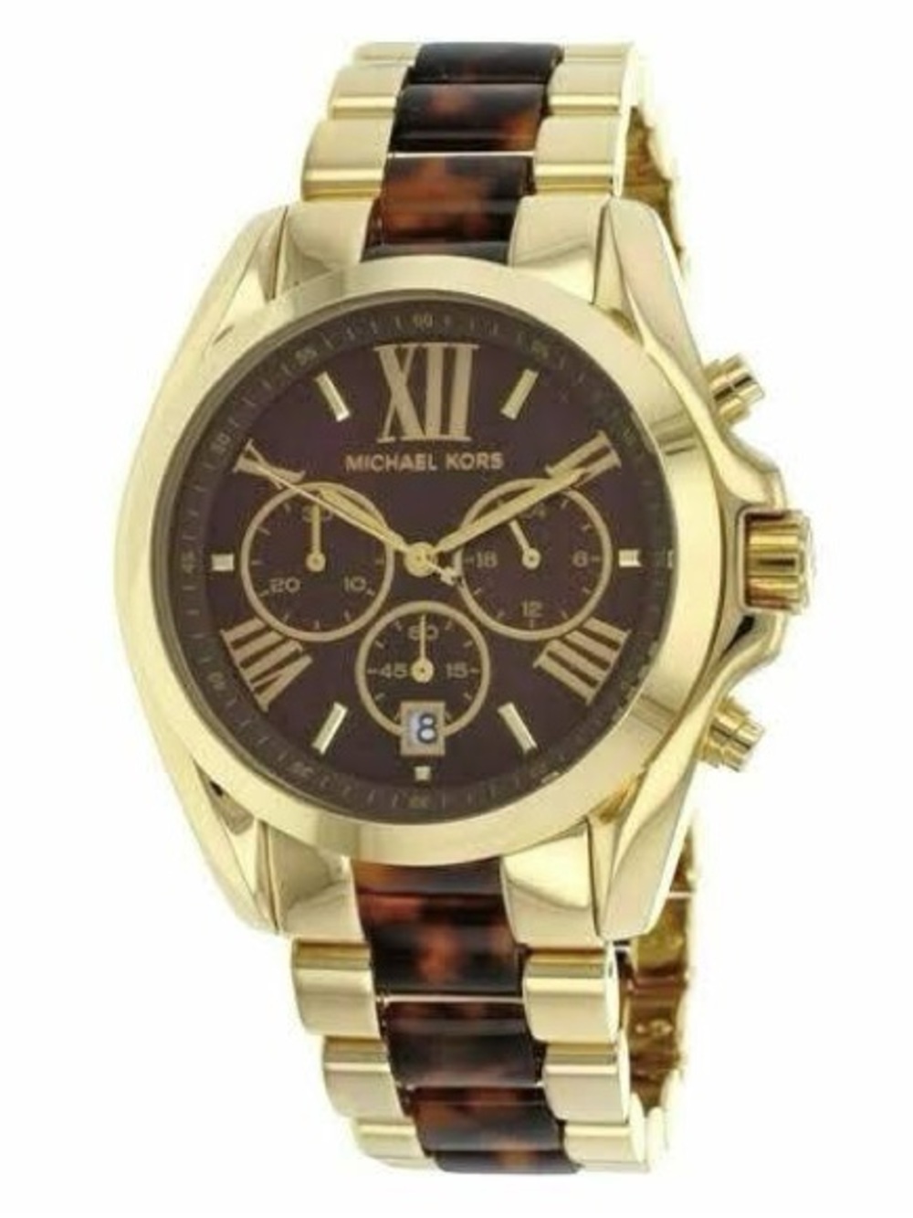 Michael Kors Gold and Brown Tortoiseshell-Link Chronograph Watch